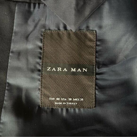 Zara Man Black Blazer Jacket Wool Blend Suit Sport Coat Single Button 38 EU 48 - Picture 8 of 10